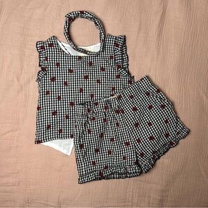Btween Girls Matching Set Size 5 Black White Gingham Ladybug Outfit